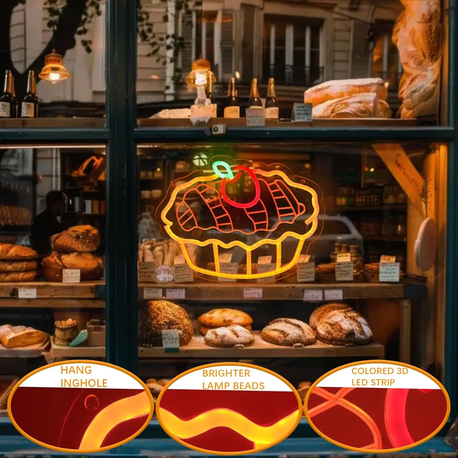 Apple Pie Neon Sign USB Dimmable LED Neon Light for Home Kitchen Restaurant Coffee Shop Club Bar Decoration Gift