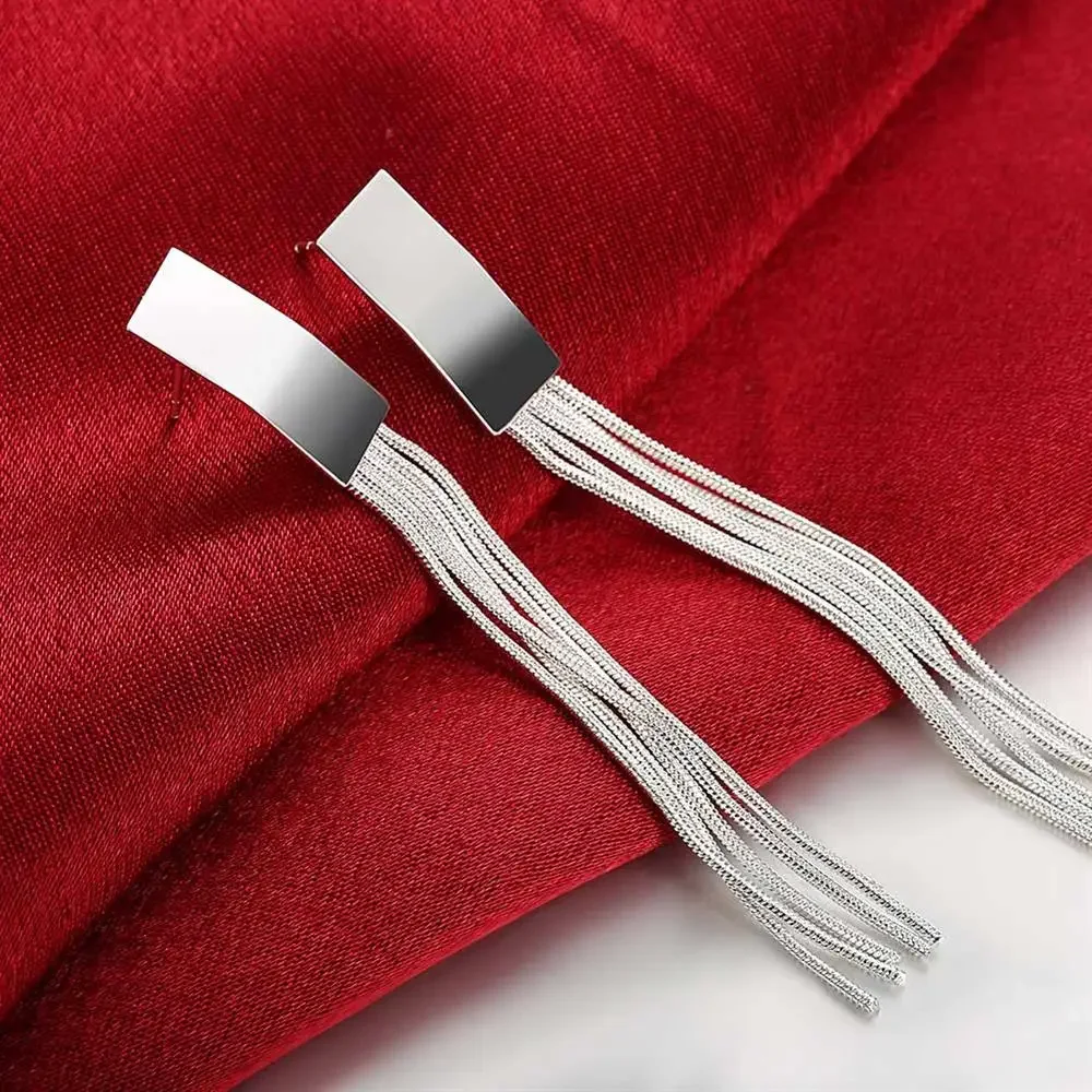 

New 925 Sterling Silver Creativity Tassel Stud Earrings For Women Christmas Gifts Street All-Match Wedding Party Jewelry Gift