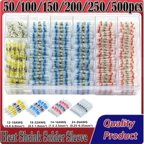 Imagen 2 del producto ELECTRAPICK 50/100/150/200/250/500 Uds conectores de cable de manga de soldadura sello eléctrico impermeable terminales a tope termorretráctiles