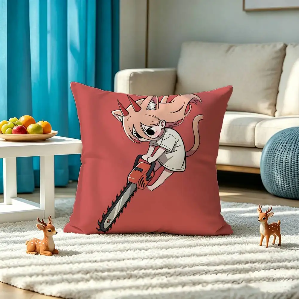 C-Chainsaw Man Power Pillow Case Square Double-Sided Sofa Cushion Cover Bedroom Bedside Pillow