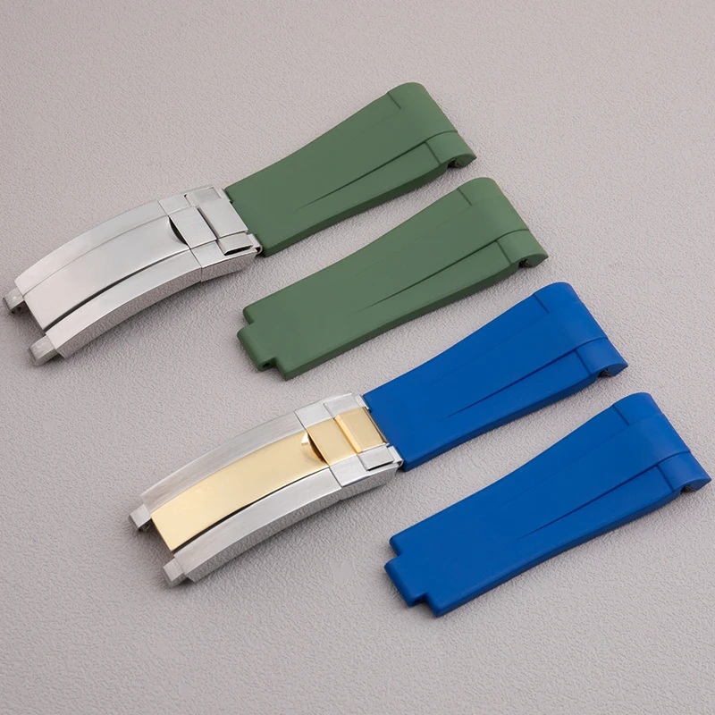 21mm Curved End FKM Fluororubber Rubber Watch Band Accessories For Rolex Strap For 41mm Submariner Explorer 216570 Slider Buckle