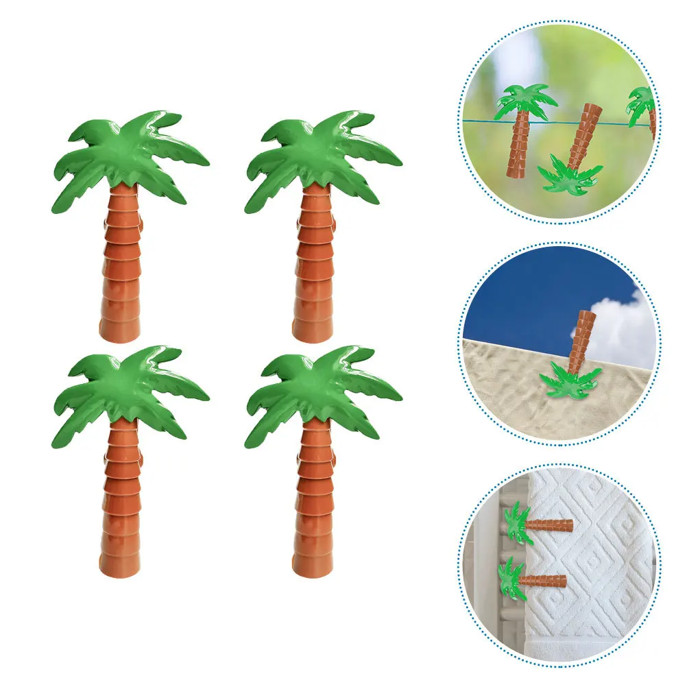 

4Pcs Coconuts Tree Beach Towel Clips Portable Chair Holders Windproof Multipurpose Clips for Holiday Pool Camping