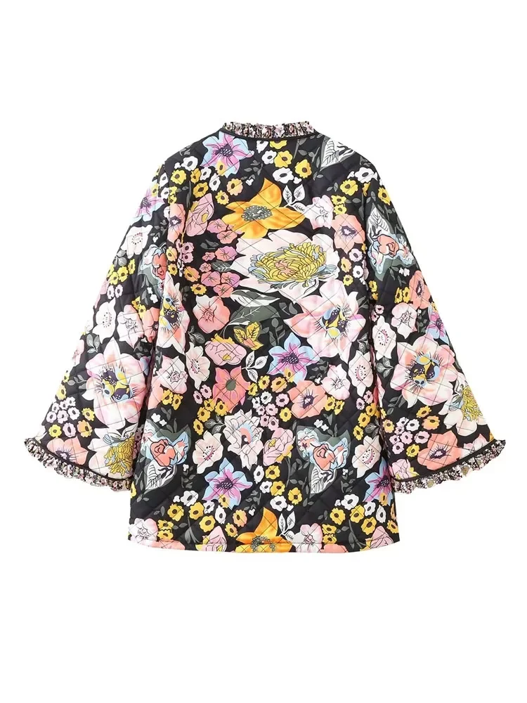 Flower Winter Coat for Women Quilted Jacket Parkas Woman Autumn Winter Printed Vintage Jacket Tweed Warm New in Outerwear