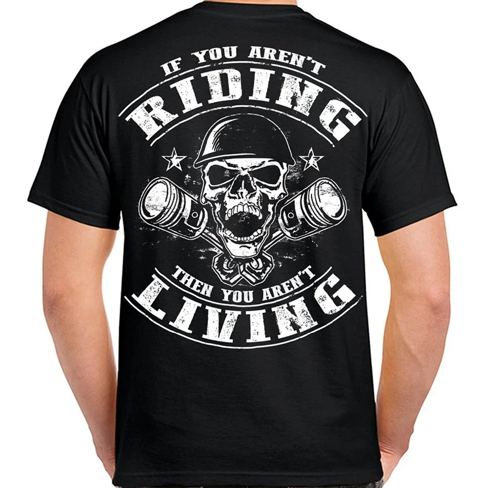 New Trendy Hot Sale Men High Quality Biker Life Clothing Riding Is Living Piston Skull T-Shirt Tee Shirt Printing Fashion Funny