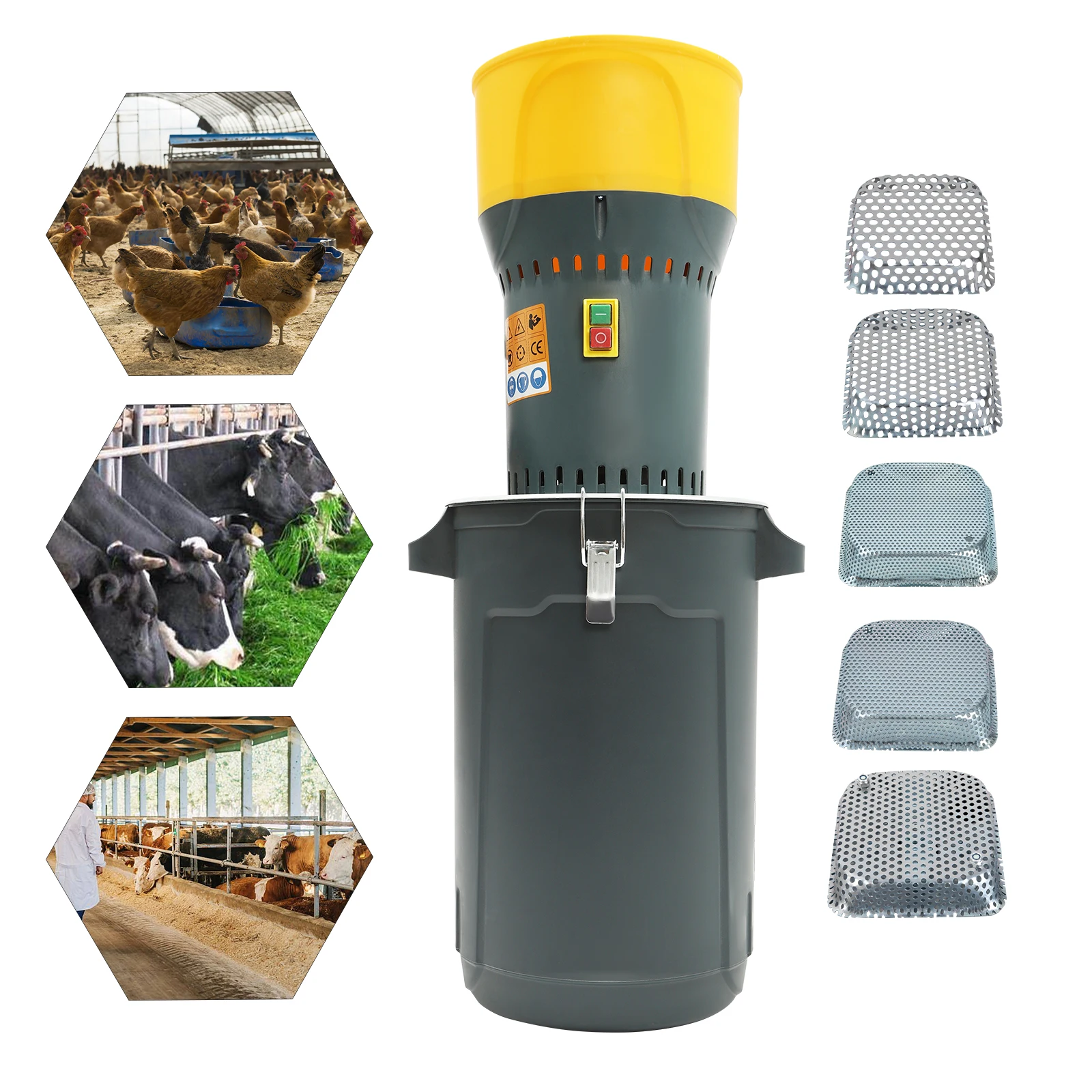 Molino de granos eléctrico, molino de maíz, máquina de molino de granos agrícolas para grano de maíz, alimentación de trigo, harina, molinillo de 5 tamaños, tamiz + 1 llave de 25L