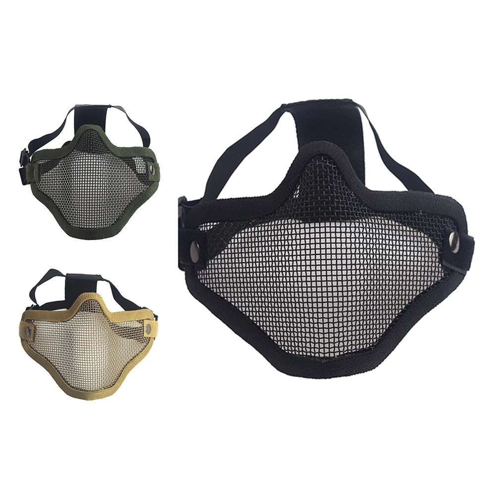 Máscara táctica de media cara con doble cinturón para caza, máscara protectora transpirable de malla de acero y Metal para máscara de Paintball