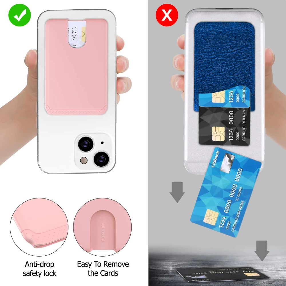 Mobile Phone Card Holder Stick on Anti Falling Cell Phone Wallet with Stand for Credit Card & Id Android & Most Smartphones