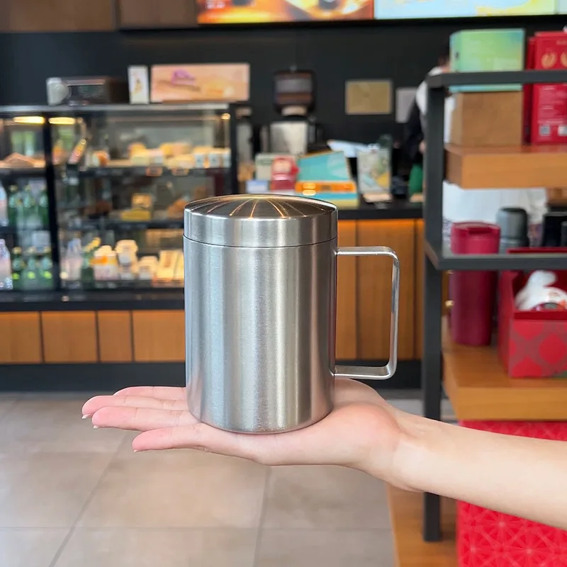 320/420ML Double Wall 316L Inner Stainless Steel Mug 304 Outer with Lid Handle Anti-scald Anti-fall Drinking Cup