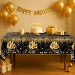 220x130cm Black Gold Rose Gold Disposable Tablecloth Birthday Party Decor for Men Women Years Old Table Cover Party Supplies