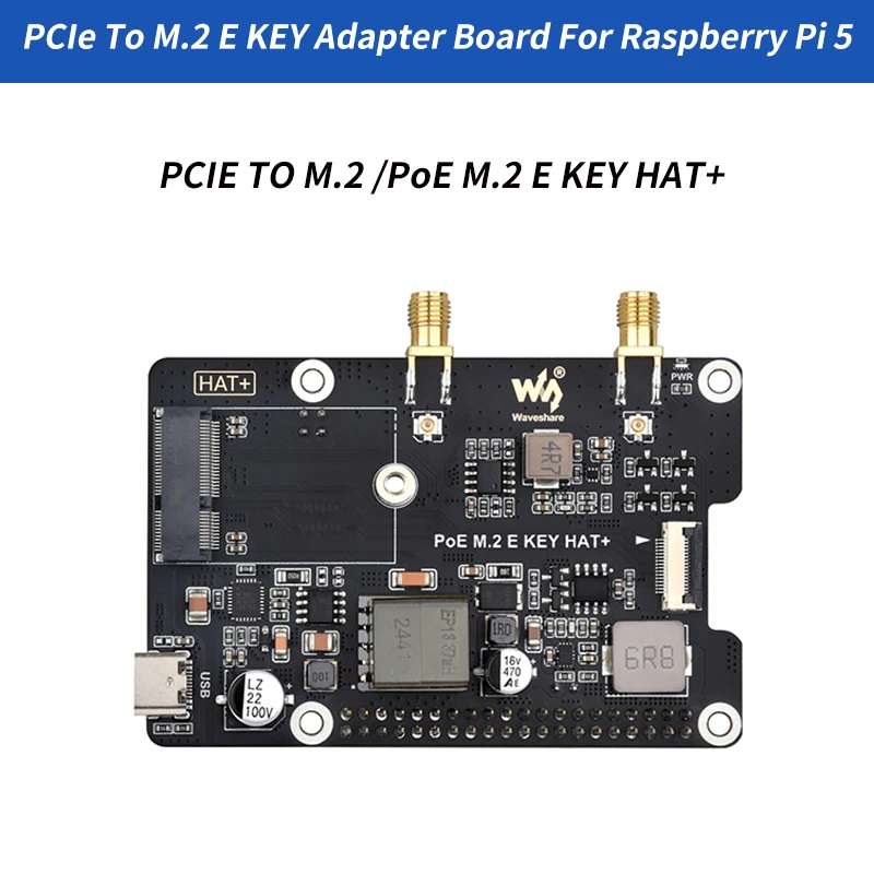 

PCIe To M.2 E KEY Adapter Board HAT+ Compatible With NGFF (M.2 E Key) Supports USB Bluetooth Connection For Raspberry Pi 5