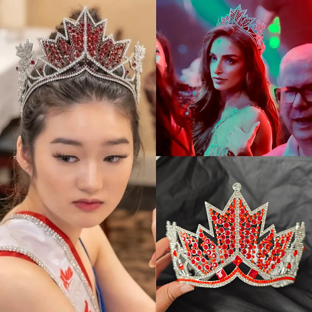 

Himstory New Miss Universe Canada Red Maple Tiaras Hair Crown Hair Accessories Party Headband Brithday Large Headpiece Accessory
