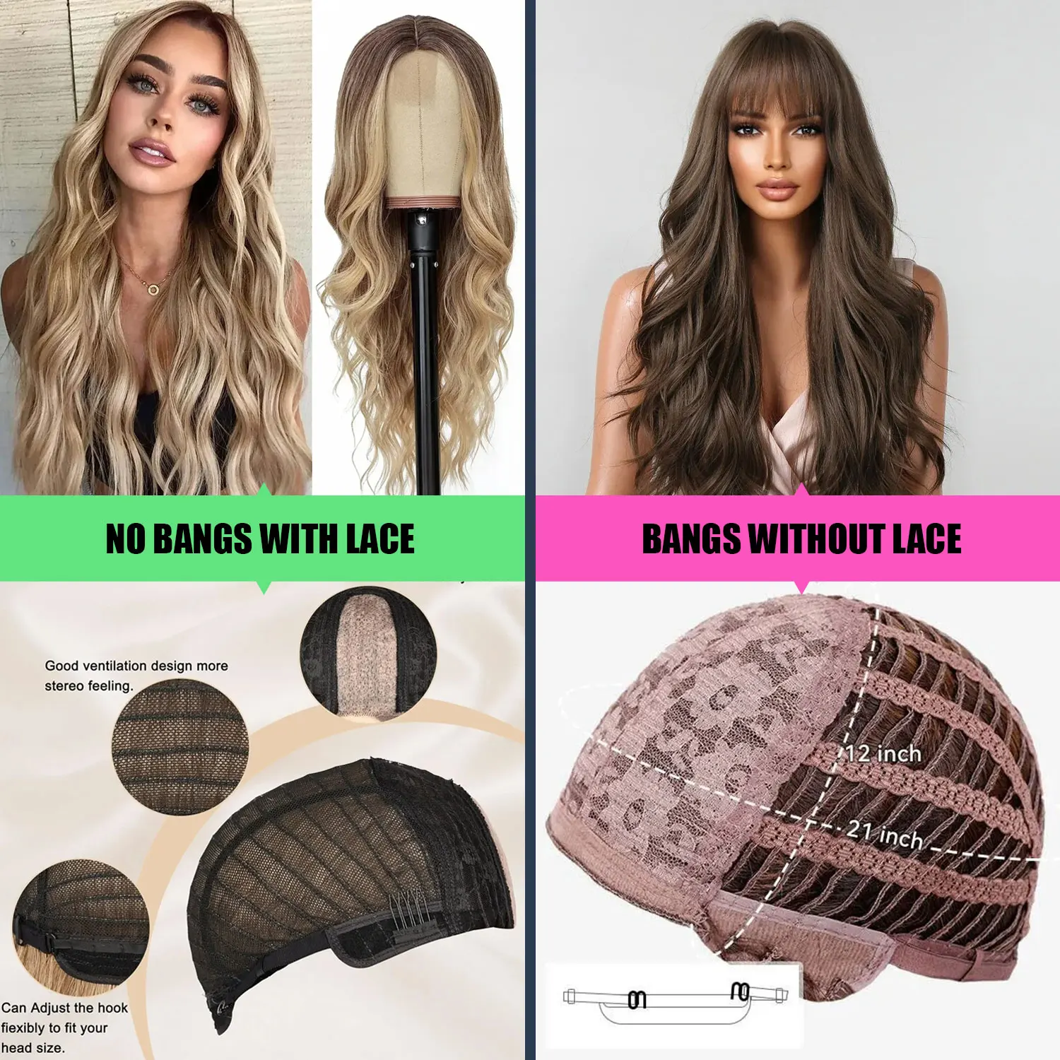 Women\'s Light Brown Heat Resistant Long Curly Wavy Synthetic Wig Bangs Size 26In S62b288583b5144458ad63cdbafc69  main image 3