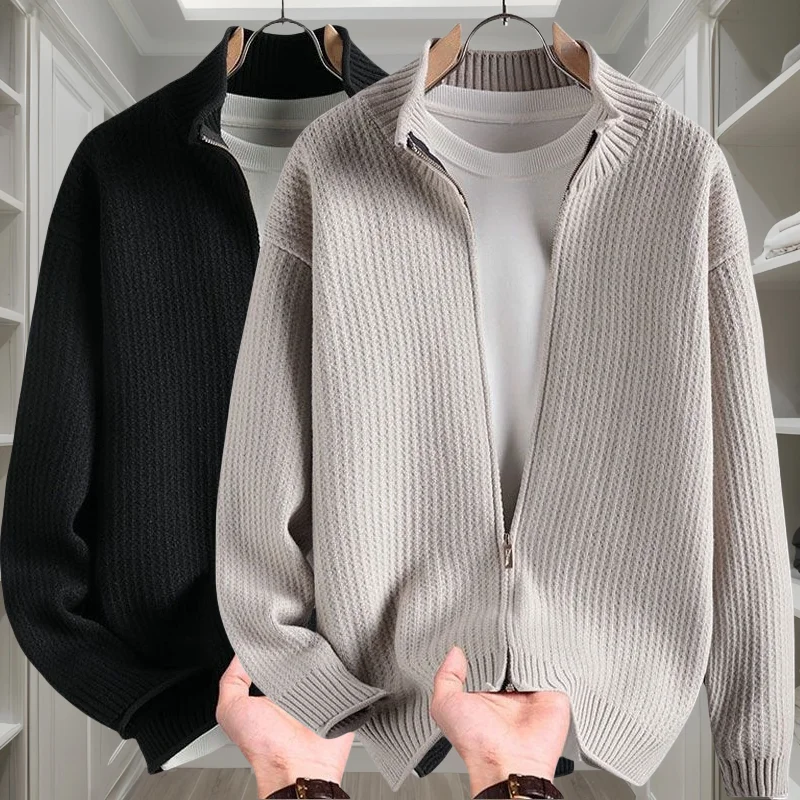

Мужской вязаный свитер в японском ретро-стиле с воротником на молнии, свободный крой, осенняя новинка, повседневная верхняя одежда с длинными рукавами