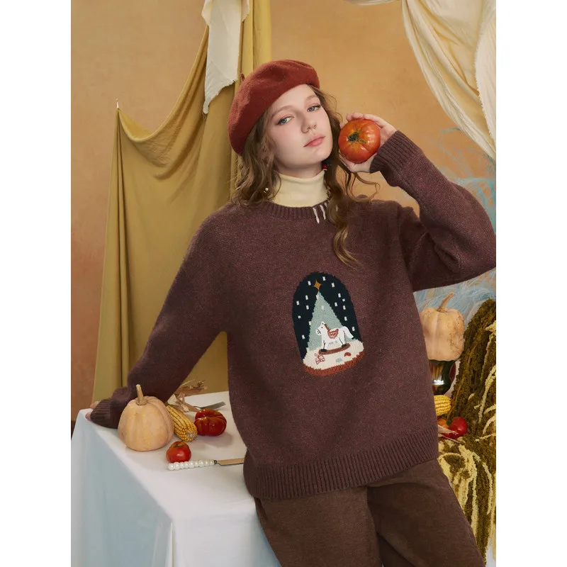 

Retro Wooden Spurs Embroidered Pullover Sweater for Women