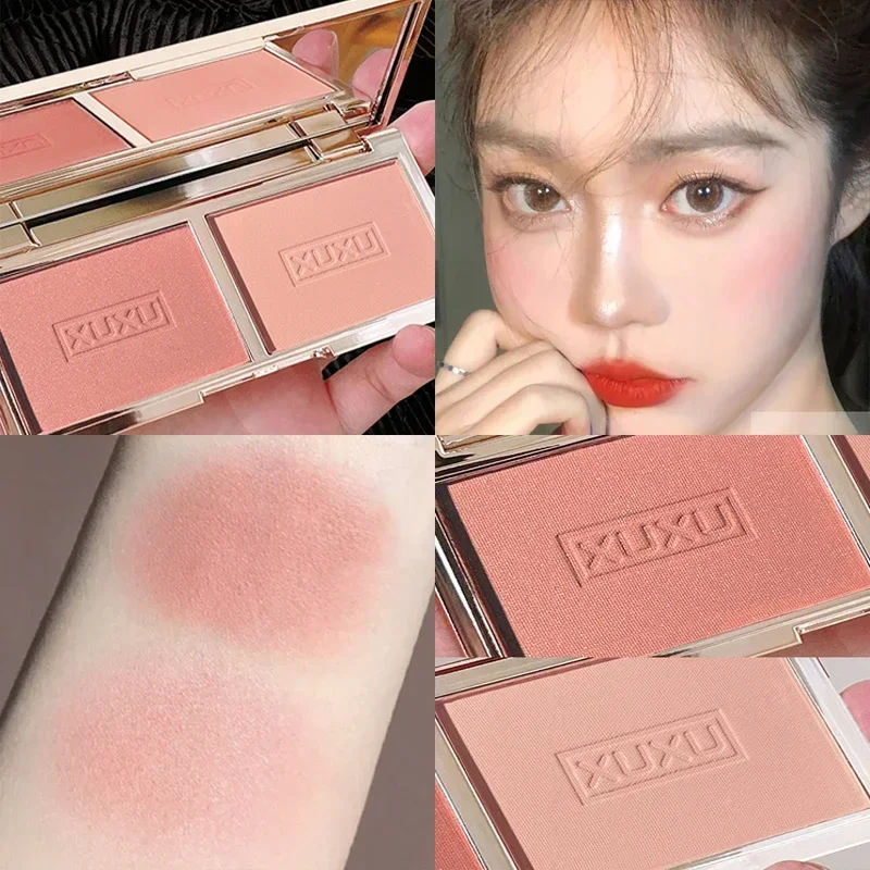 Rose Pink Two-tone Peach Blush Palette Natural Red Rouge Face Cheek Pigment Shimmer Brighten Long-lasting Nude Makeup Cosmetic