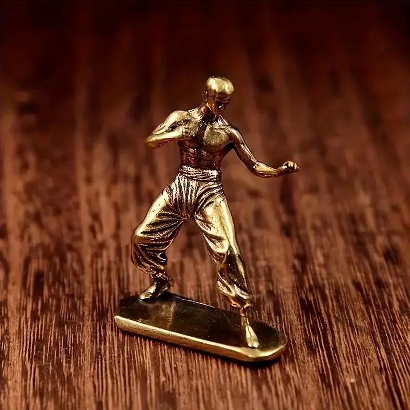 Brass Kung Fu Martial Artist Statue, Multi-Functional Room Decor, Movie Themed Collection Indoor Scene Decoration for Christmas - Image 4