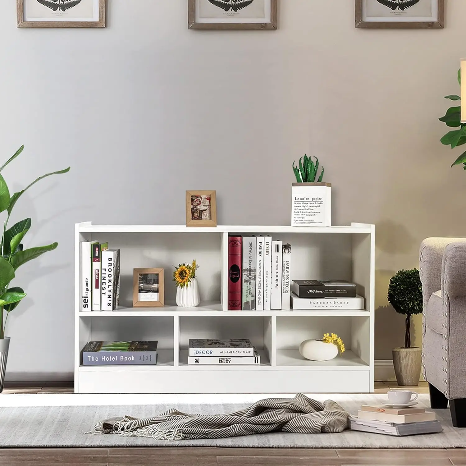 5 Cube Bookcase, 2 Tier Wooden Storage Open Bookshelf, Multipurpose Display Storage Cabinet for Living Room, Customized