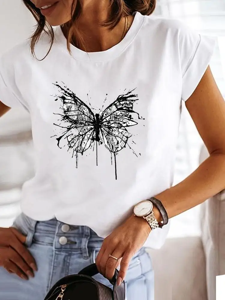 

Women Summer Clothes Butterfly Watercolor 90s Style Graphic T-shirt Fashion Short Sleeve Print T Shirt Clothing Tee Female Top