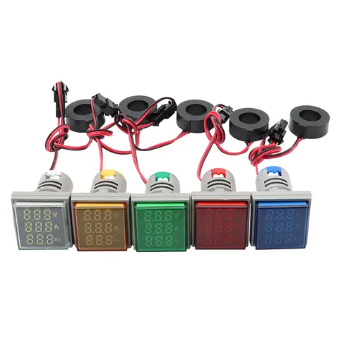 OMCH 22mm 정사각형 LED 디지털 전압계 전류계 헤르츠 미터 AC50-500V 0-100A 0-99Hz 전류 전압 주파수 표시기 테스터