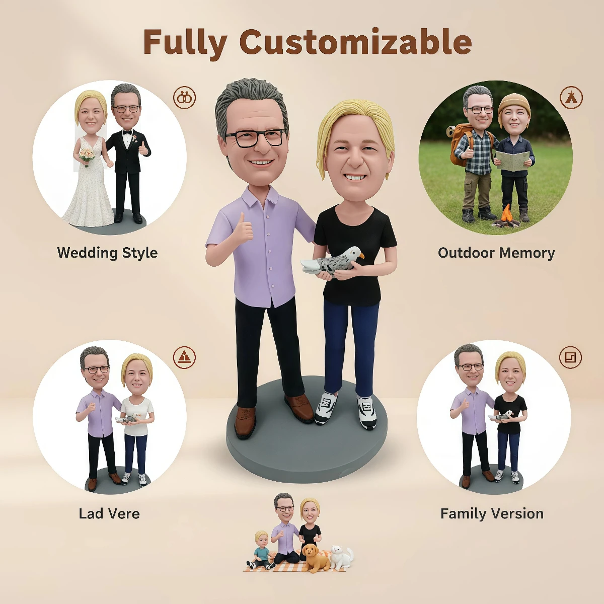 ZGCLAYS Custom Bobblehead Couple GIft, Full Body Personalized Figurine for Wedding, Valentine's Day and Birthday