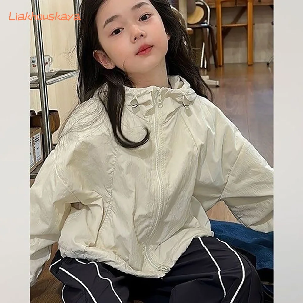 2026 Summer New Girls Trench Coat 2-7Y Hooded Sunscreen Jacket Kids Casual Windbreaker UPF50+ Outdoor Sport Thin Outerwear