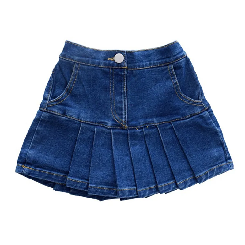 Summer Baby Girls Skirts New Fashion Kids Blue Ruffles Button Elastic Waist A-Line Denim Short Skirt