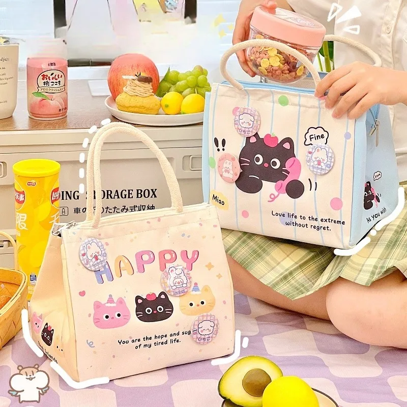 

Cute Lunch Box Bag for Students Thermal Bag for Office Workers Lunch Box Carrier Cartoon Storage Bag
