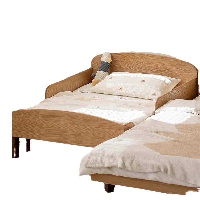 

Solid wood children's retractable with guardrail single apartment splicing bed household youth pull-out bed