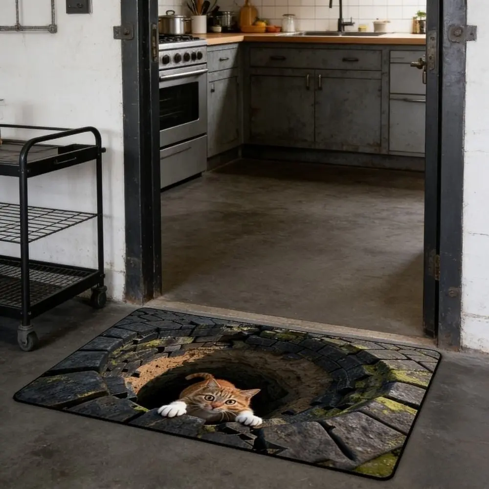 3D Flat Optical Illusion Doormat Non-slip Water-absorbing Bathroom Carpet Absorbent Multiple Sizes Bedroom Door Rug Home Decor