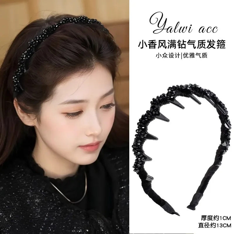 

1pc French Lastkiss Rhinestone Wave Wide Headband Non Slip Volume Boosting Hair Hoop for Women Face Washing Daily Outing