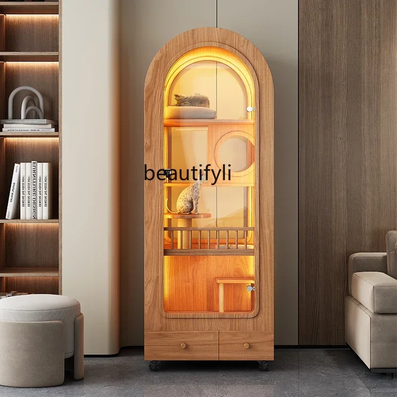 

B6 B6 Arched cat villa walnut solid wood cat cage does not occupy an area of cat cabinet smart with toilet integrated