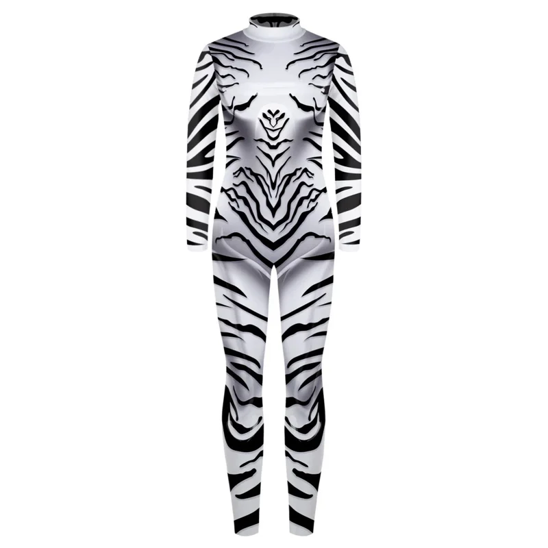 Boys Girls 3D Digital Animal Zebra Stripe Printing Bodysuit Children Punk Robot Jumpsuit Kids Halloween Cosplay Costumes Outfit