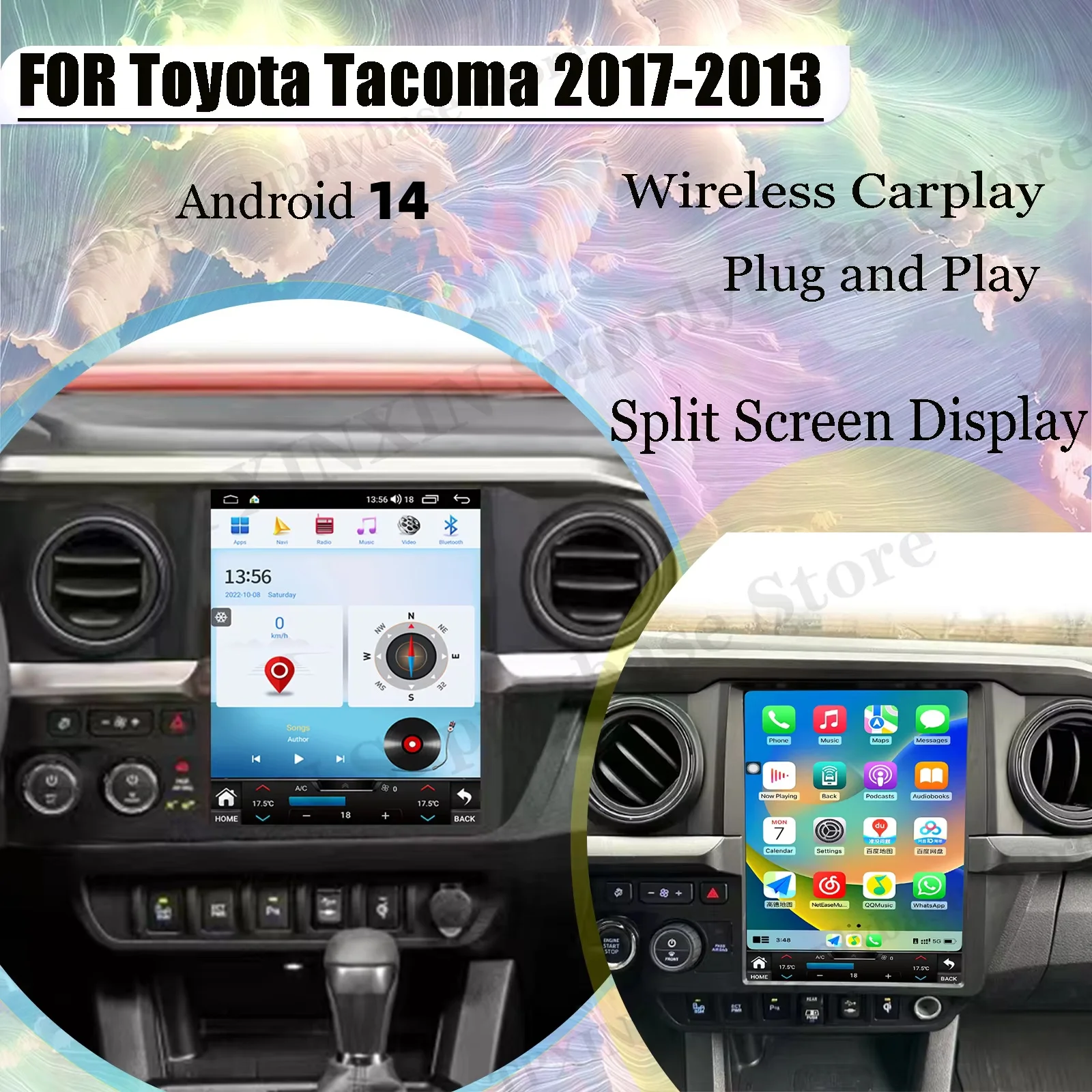

Car Automotive Multimedia Stereo Radio Android 14 For Toyota Tacoma 2017 2018 2019 2020 2021 2022 2023 GPS Navigation Head Unit