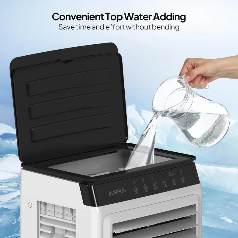 مبرد هواء محمول ROVSUN 2300CFM، مبرد مستنقع تبخيري 7.9 جالون/30 لتر، مروحة تبريد 3 في 1 مع جهاز تحكم عن بعد، مؤقت 12 ساعة