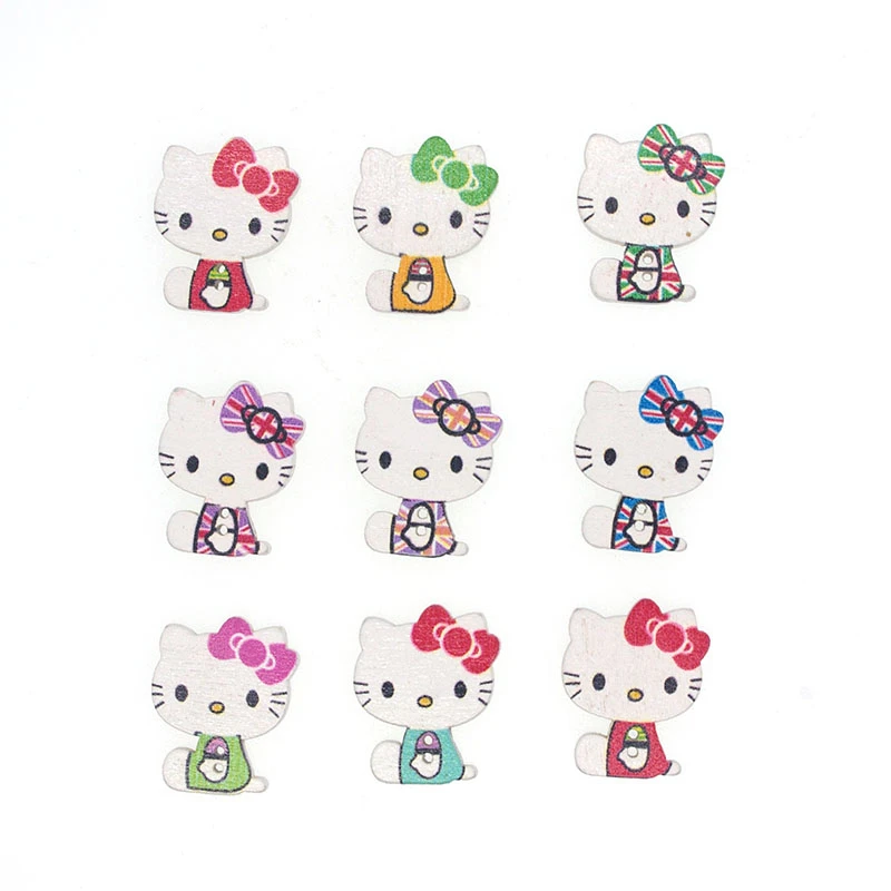 30PCs Wooden Sewing Buttons Scrapbooking Cat Mixed Two Holes Costura Botones bottoni botoes 25x20mm buttons for crafts