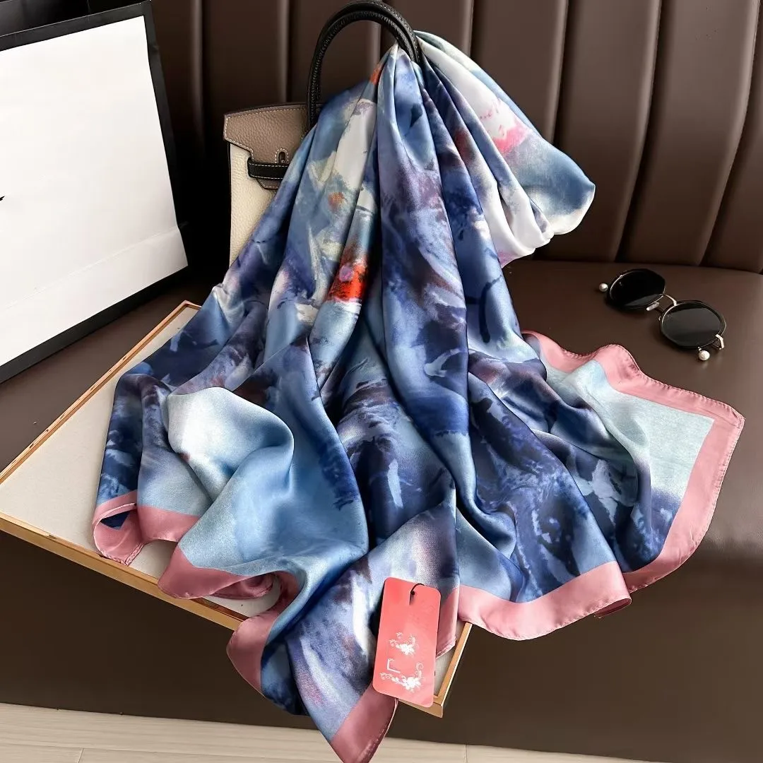 180*90cm Luxury Brand Women Summer Silk Scarves Shawls Lady Wraps Soft female Geometry beach stole bandanna foulard muffler