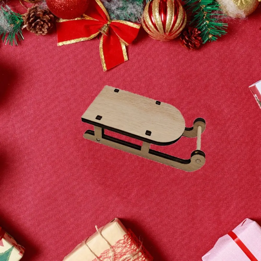 

2Pcs With Rope Christmas Wooden Mini Sleighs Handmade Pendant Miniature Wooden Sleigh Model Unfinished Sled Ornament