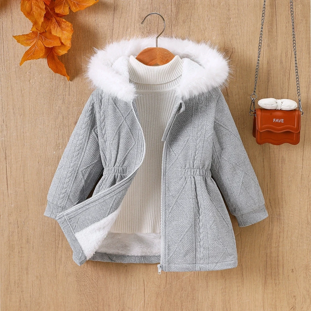 

2025 детская зимняя куртка с капюшоном для девочек, пальто на молнии с длинными рукавами и флисовой подкладкой, верхняя одежда для маленьких девочек, пуховые парки для холодной одежды для детей от 2 до 7 лет