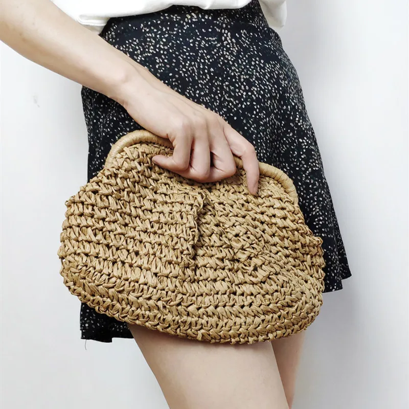 Summer Designer Shoulder Crossbody Bag Straw Weaving Clutch Purse Women Dumpling Crossbody Beach Bag Fashon Cloud Pouch