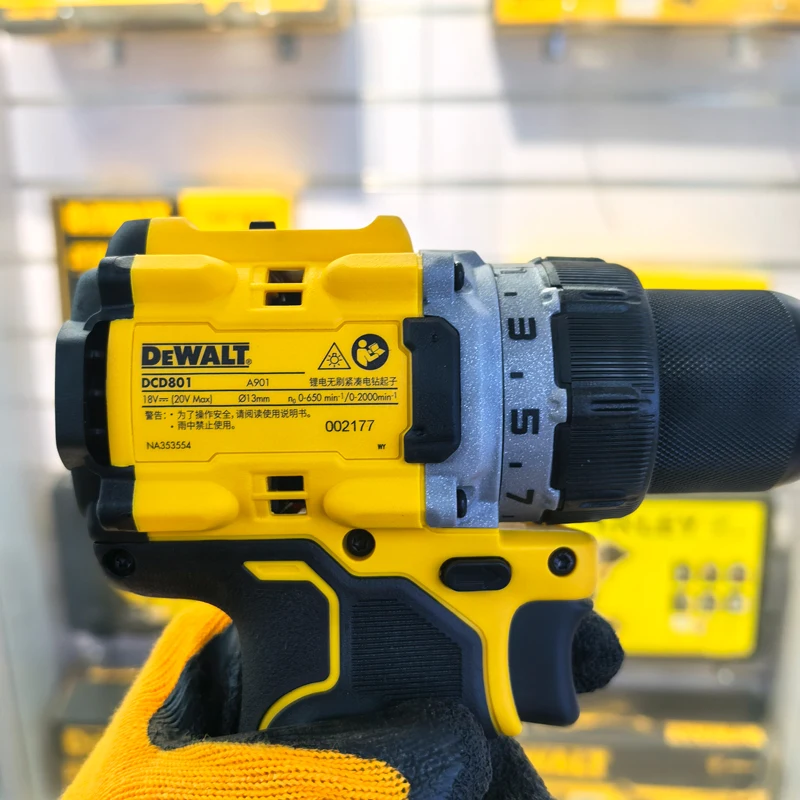 Dewalt DCD801 Batterijkit Accuboormachine 20V Borstelloze Motor Elektrische Boor Schroevendraaier Huishoudelijk Oplaadbaar Elektrisch Gereedschap