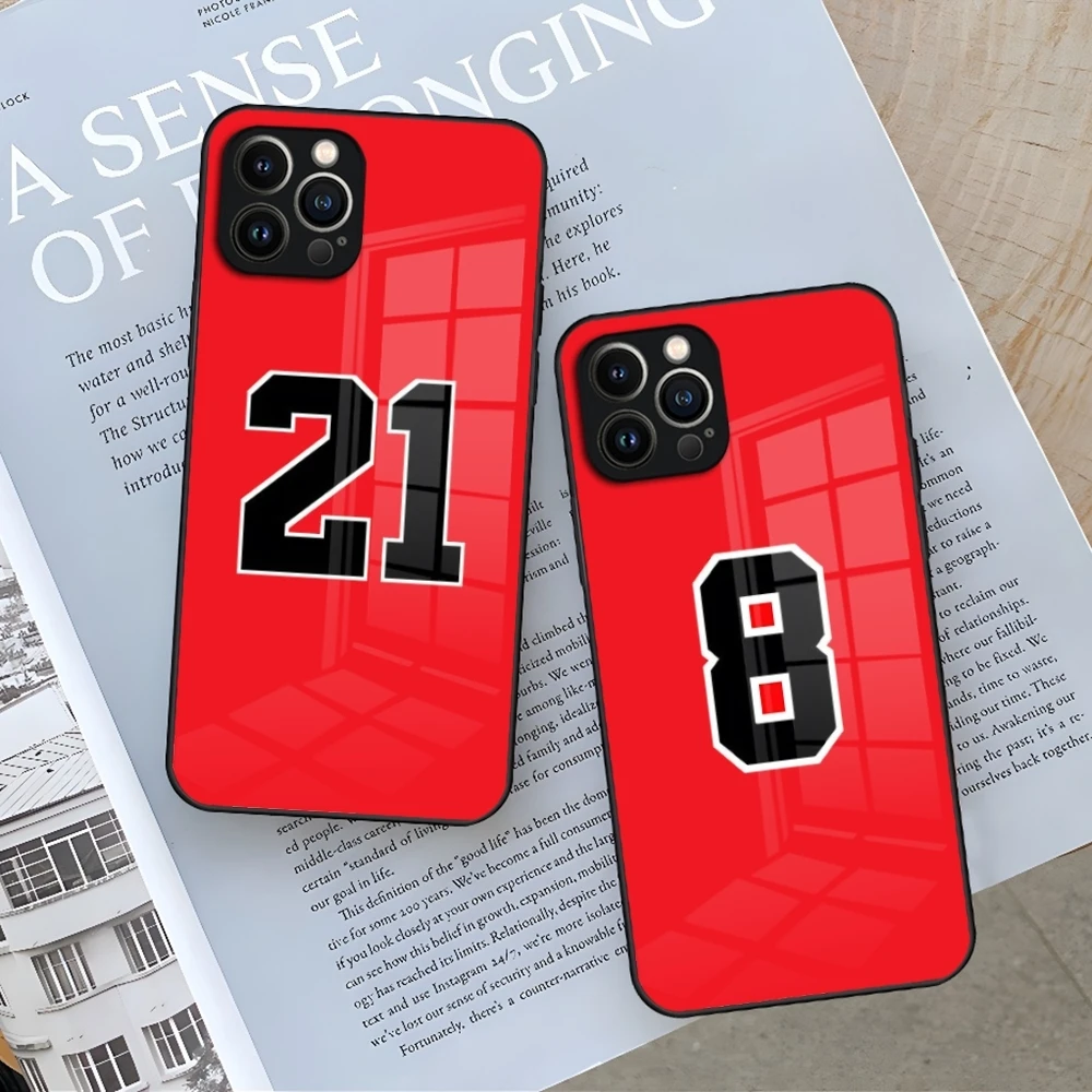 Physical Education Team Basketball Number Phone Case for Iphone 16 15 14 12 11 13 Pro Max Mini X Xr Xs Se 8 Puls glass