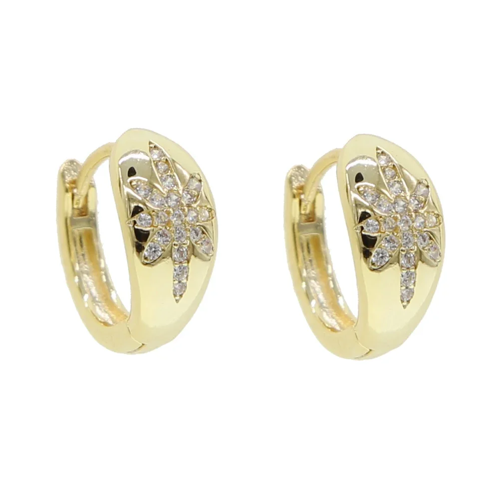 Micro Pave Cz Star Signet Earring for Women Gold Color Sparking Bling Geometric Fashion Stunning Mini Huggies High Quality