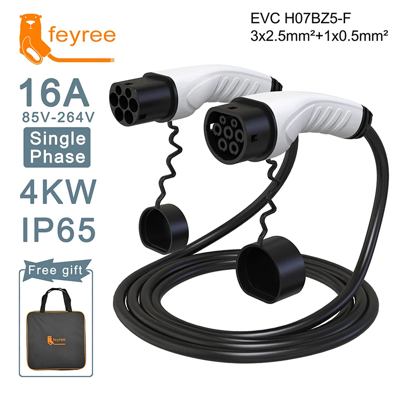 EV Charger Type2 to Type2 Cable Female to Male 16A 32A 1 Phase 3 Phase IEC 62196-2 Plug with 5M Cable for Electric Vehicle Car