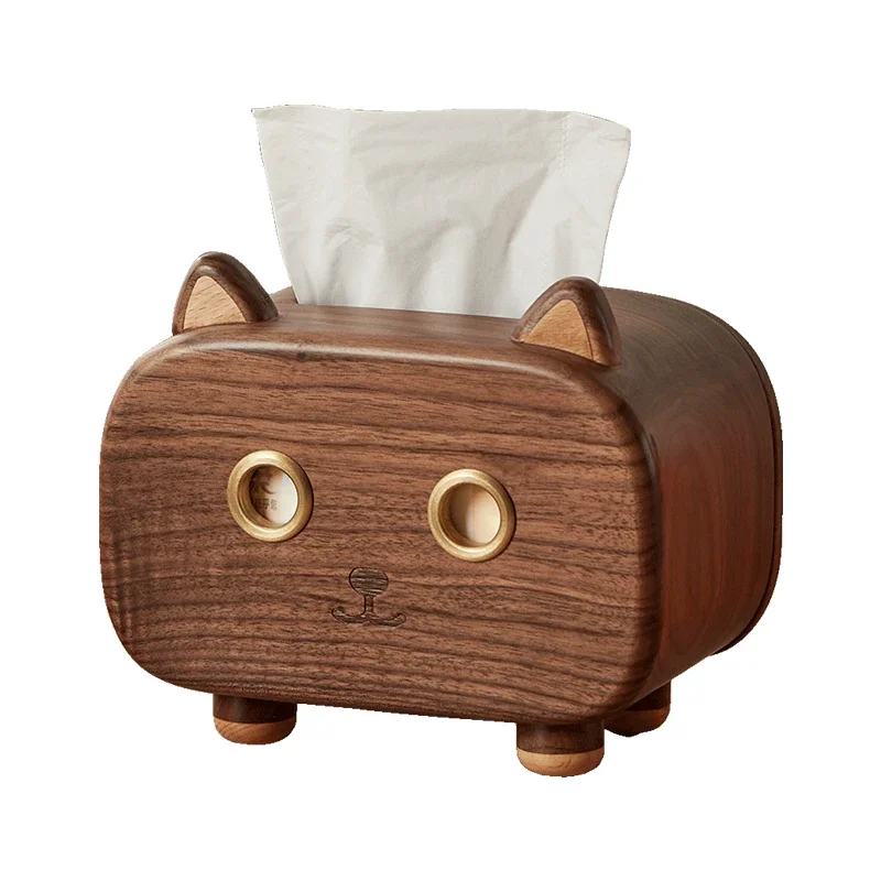 

Creative cute cute cat solid wood tissue box living room coffee table light luxury ornament paper box napkin storage box