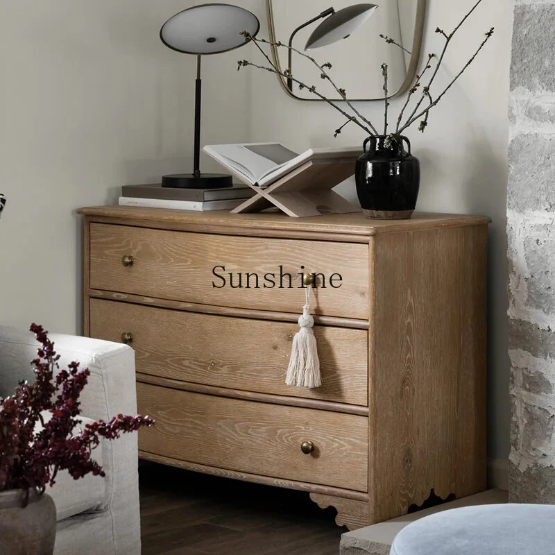 

French log wind solid wood carving flower chest retro bedroom storage locker