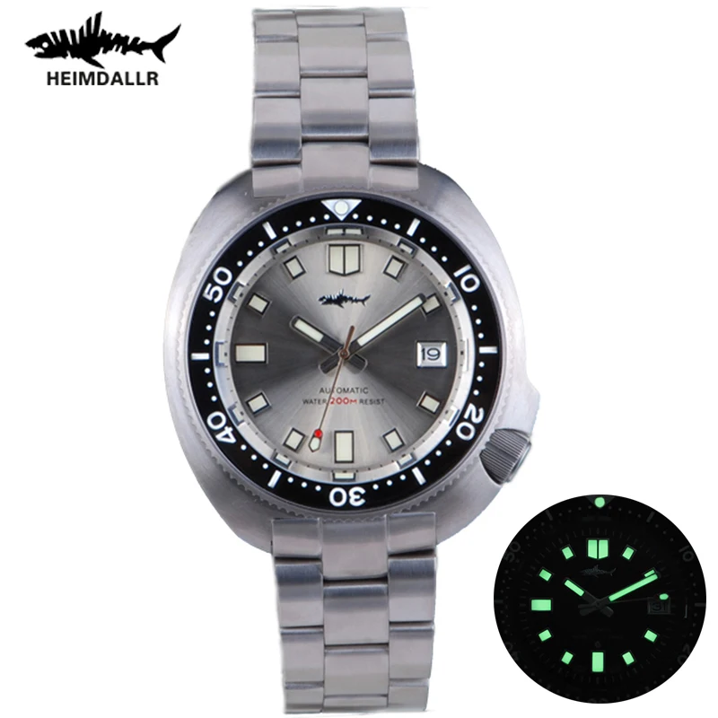 Heimdallr Men's Titanium Turtle Diver Watch Black Dial Sapphire Aluminum Bezel Automatic Mechanical 200m Water Resistant Watches