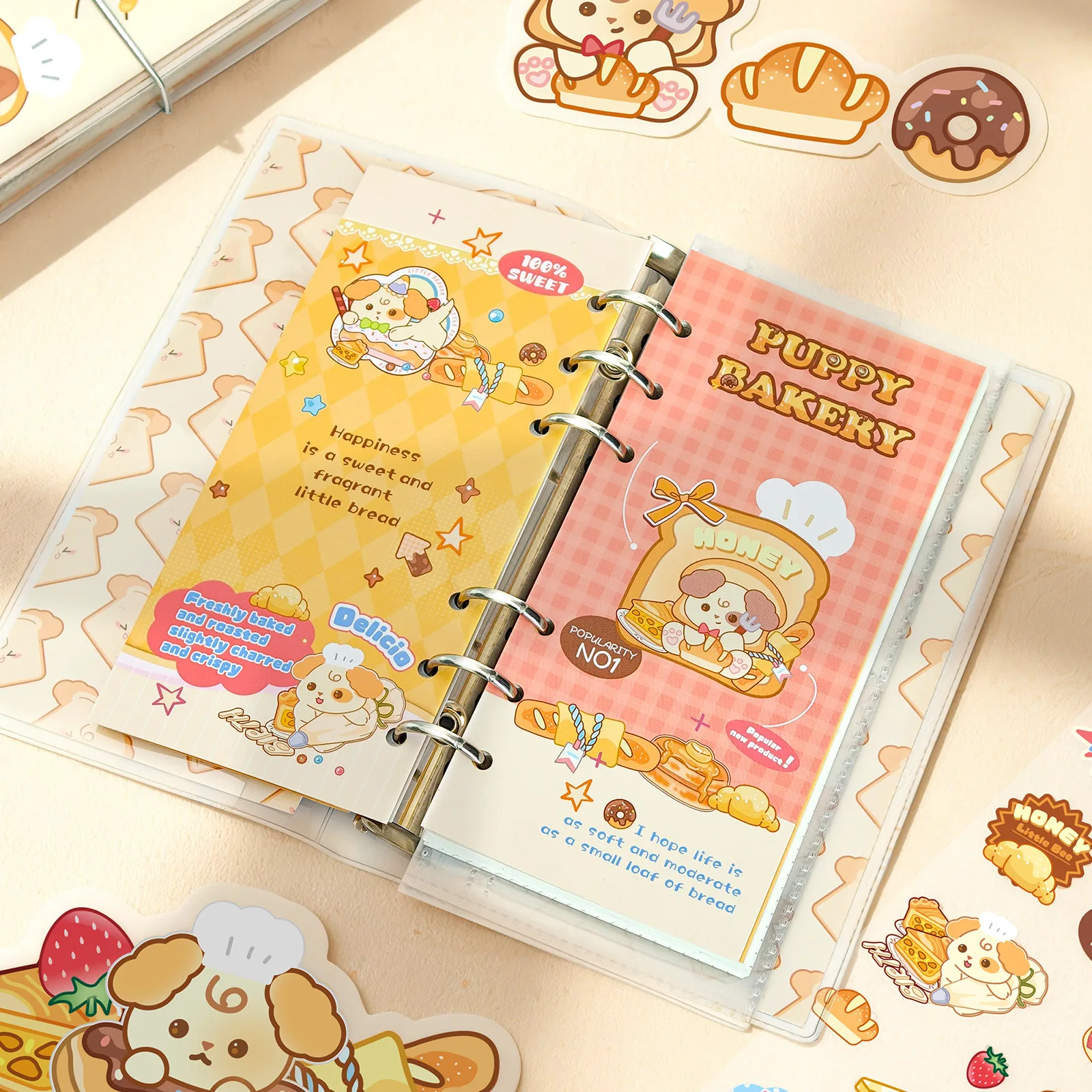 1 Cute Puppy Notebook with Elastic Cord for Secure Storage, Portable Notepad, Can Hold Photos, Comes with Stickers, High-Value Storage Binder for Journaling