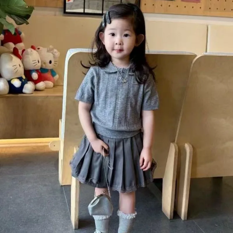

Children's Clothing Set 2025 Summer Girls' College Style Children's Short Sleeved Shirt Half Skirt Two Piece Set Outerwear