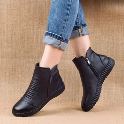 GKTINOO 2025 Winter Genuine Leather Ankle Boots Handmade Lady Soft Flat Shoes Comfortable Casual Moccasins Side Zip Ankle Boots