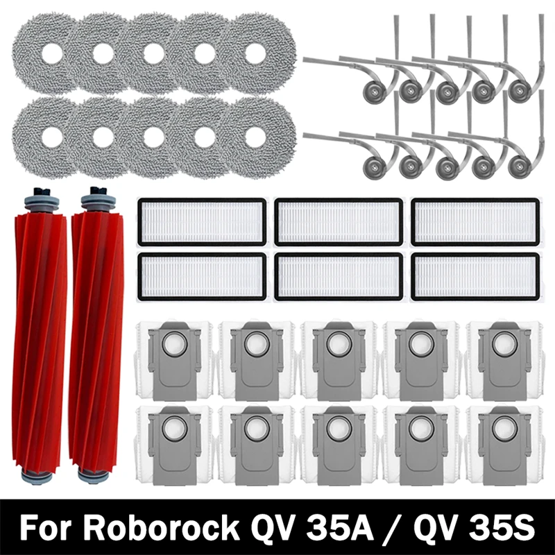 For Roborock QV 35A / QV 35S Vacuum Cleaner Replacement Accessories Main Side Brush HEPA Filter Mop Cloths Dust Bag Spare Parts